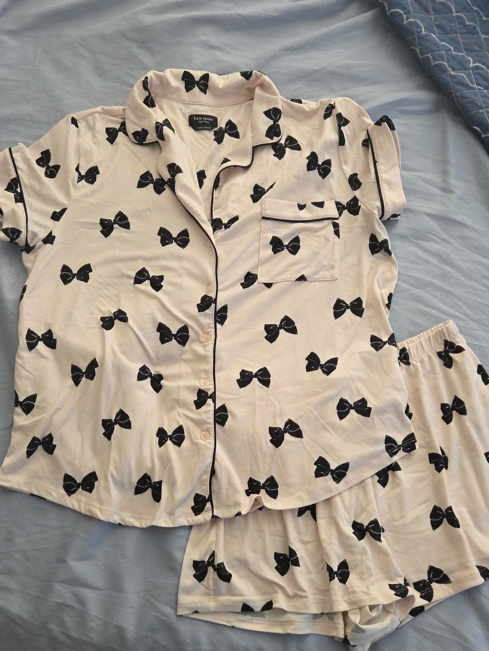 kate spade Light Pink Short Sleeve Bow Print Pajama Set